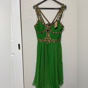 Chic Green Backless Dress with Embellishments